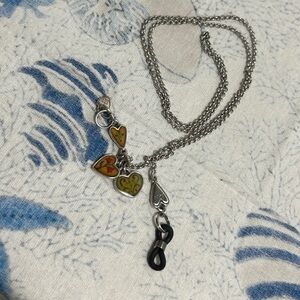 Brighton Picadilly Sunglass Eyeglass Holder Necklace Silver Plated Floral Enamel